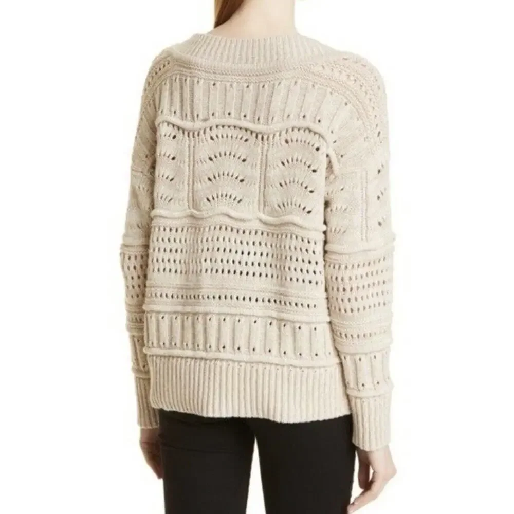 Club Monaco Mixed Pointelle Sweater Oatmeal Beige Cream Size XL NWT - Picture 3 of 9